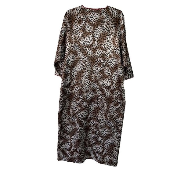 Natori Private Luxuries Kaftan Womens Size Medium Animal Print Side Slits Brown - Picture 2 of 11